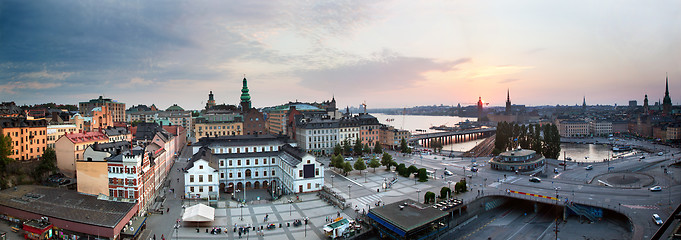 Image showing Stockholm, Sweden wide panorama at sunset