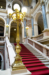 Image showing Red carpet on stairs. National Museum in Prague