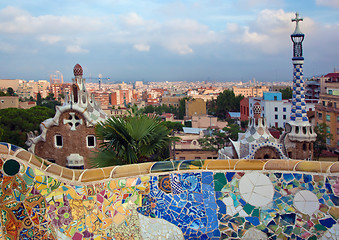 Image showing Park Guell, view on Barcelona, Spain