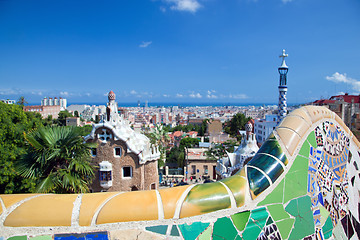 Image showing Park Guell, view on Barcelona, Spain