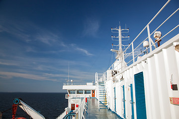 Image showing Ship deck view, ocean in a sunny day