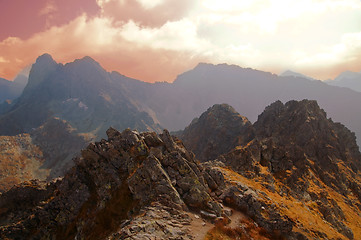 Image showing Mountains sunset landscape