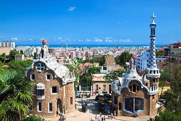 Image showing Park Guell, view on Barcelona, Spain