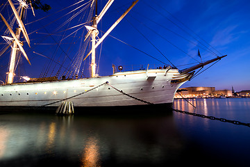 Image showing Ship at night in Stockholm, Sweden