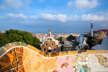 Image showing Park Guell, view on Barcelona, Spain