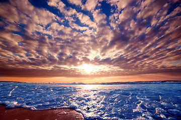 Image showing Romantic sunset over ocean