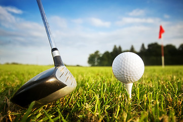 Image showing Playing golf. Club and ball on tee