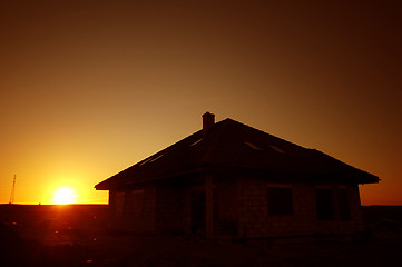 Image showing Sunset silhouette of house