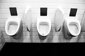 Image showing Public toilet urinals