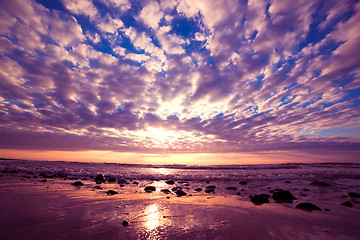 Image showing Romantic sunrise over ocean