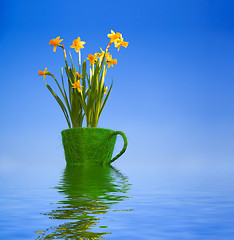 Image showing Flowers in flowerpot in water