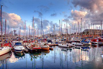 Image showing Boats in the harbor of Barcelona