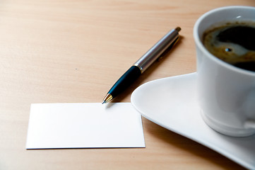 Image showing Blank card and a cup of coffee