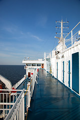 Image showing Ship deck view, ocean in a sunny day