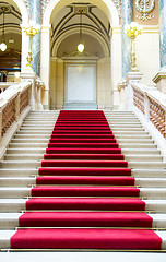 Image showing Red carpet on stairs. National Museum in Prague