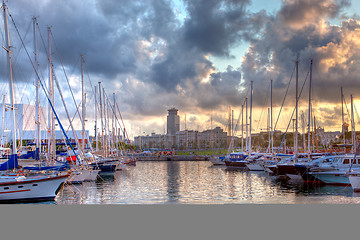 Image showing Boats in the harbor of Barcelona