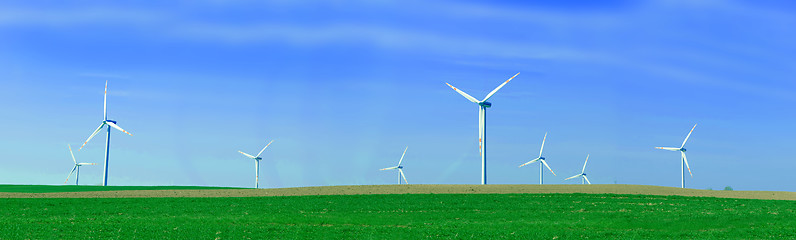 Image showing Panorama of wind turbines