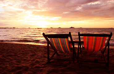 Image showing Deckchairs at Sunset