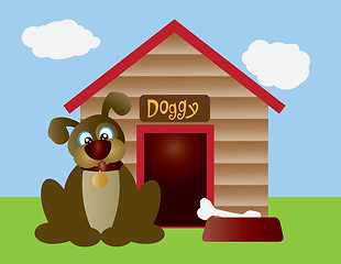 Image showing Cute Puppy Dog with Dog House Illustration