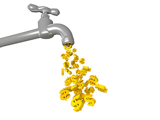 Image showing illustration of the golden coins falling from tap 