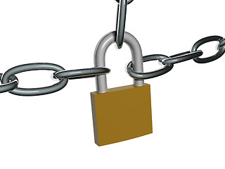 Image showing Chains with lock isolated on white background. Security concept.