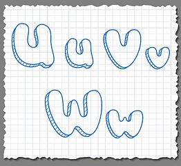 Image showing Vector sketch 3d alphabet letters - UVW