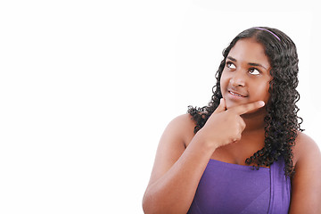 Image showing Portrait of teenage girl smiling and looking away