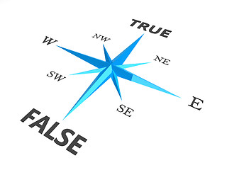 Image showing true versus false dilemma concept compass  isolated on white bac
