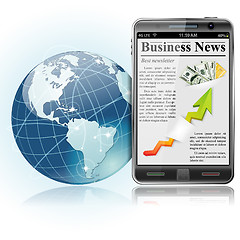Image showing Global Business. News on Smart Phone