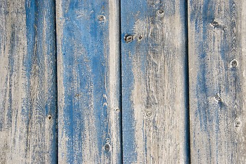 Image showing Old blue painted planks 