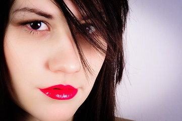 Image showing Closeup photo of a woman with red lips