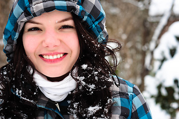 Image showing Closeup photo of a young adult at winter