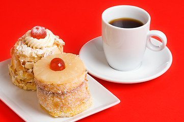 Image showing Cakes and coffee