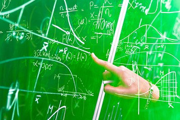 Image showing Green chalk board with formulas