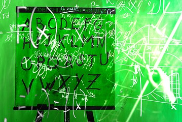Image showing Formulas on green chalk board