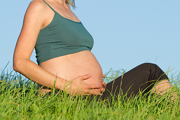 Image showing pregnant woman on meadow