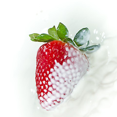 Image showing strawberry splashing into milk