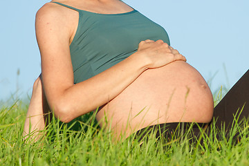 Image showing pregnant woman on meadow