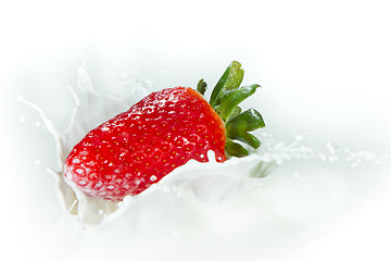 Image showing strawberry splashing into milk