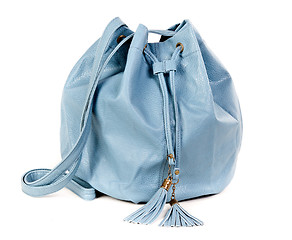 Image showing blue leather handbag fashionable women