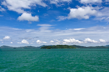 Image showing Landscape of palm island on the horizon in the Andaman Sea