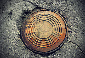 Image showing rusty round manhole