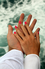 Image showing Men's and Women's tanned hands