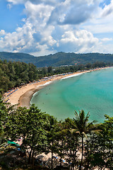 Image showing Tropical beach, in a cozy cove surrounded by hills