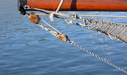 Image showing Bow of schooner, old wooden boat