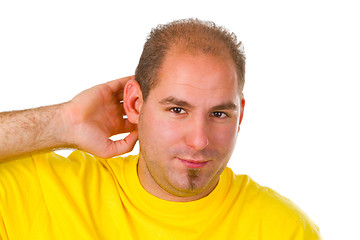 Image showing Young man hard of hearing