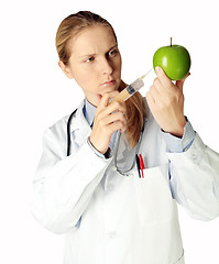 Image showing scientist woman with apple