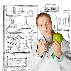 Image showing scientist woman with apple