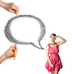 Image showing human hands with speech bubble and woman