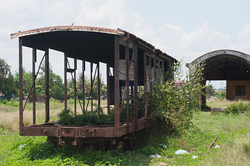 Image showing Wreck of old railway car